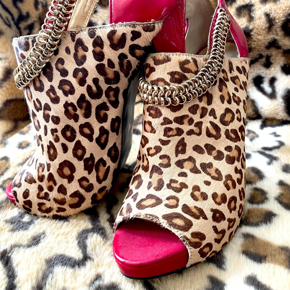 Guess Leopard/Red Platform Stilettos